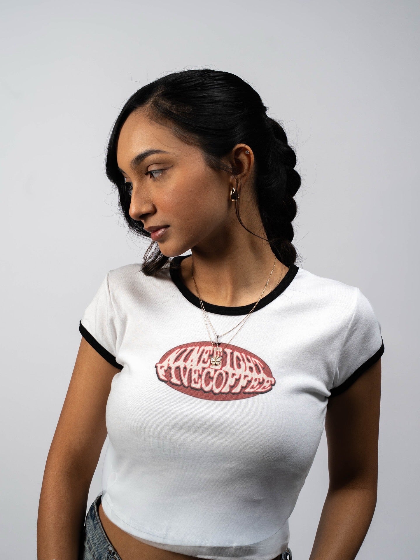 Nine Eight Five Coffee crewneck baby tee