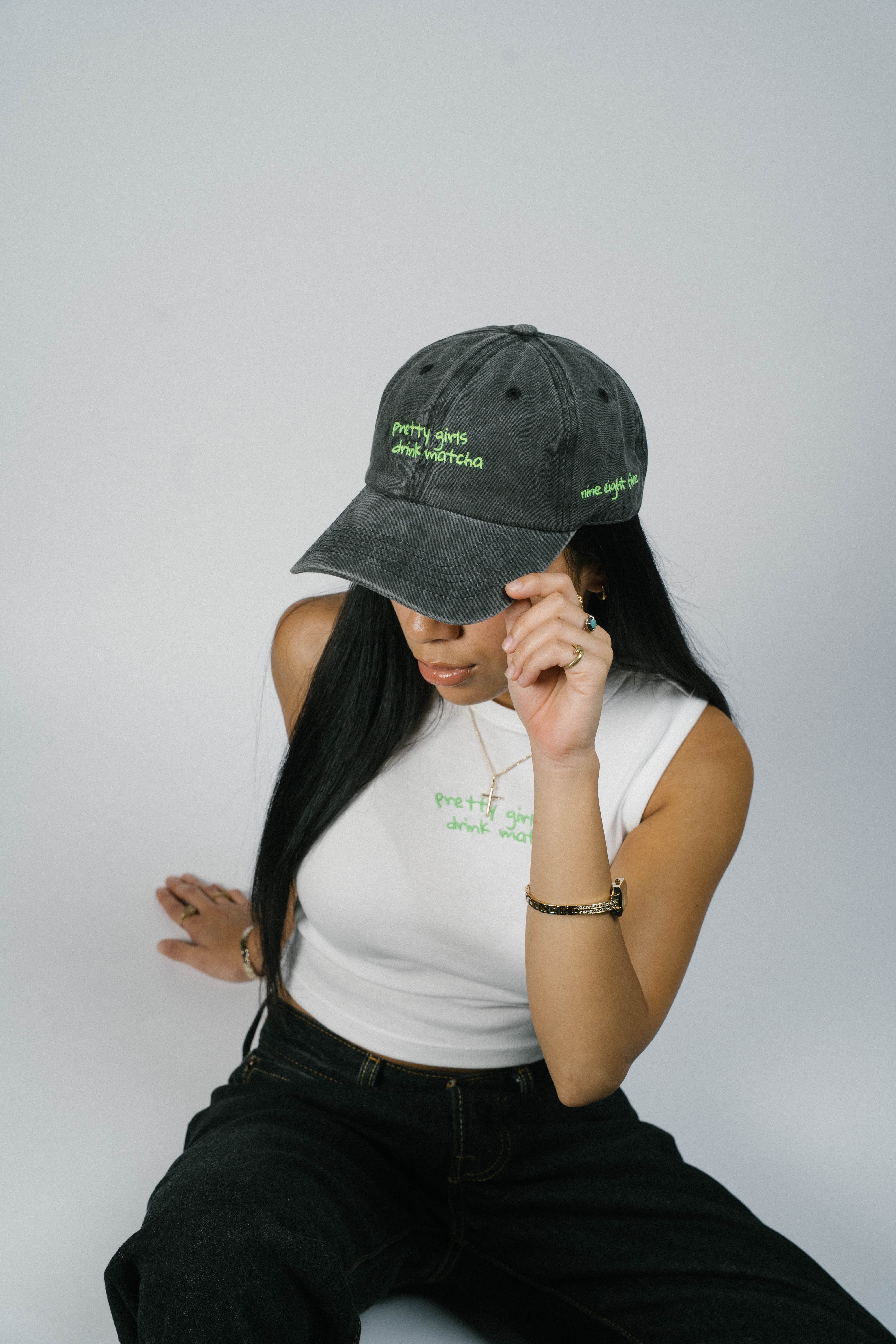 Pretty girls drink matcha dad hat