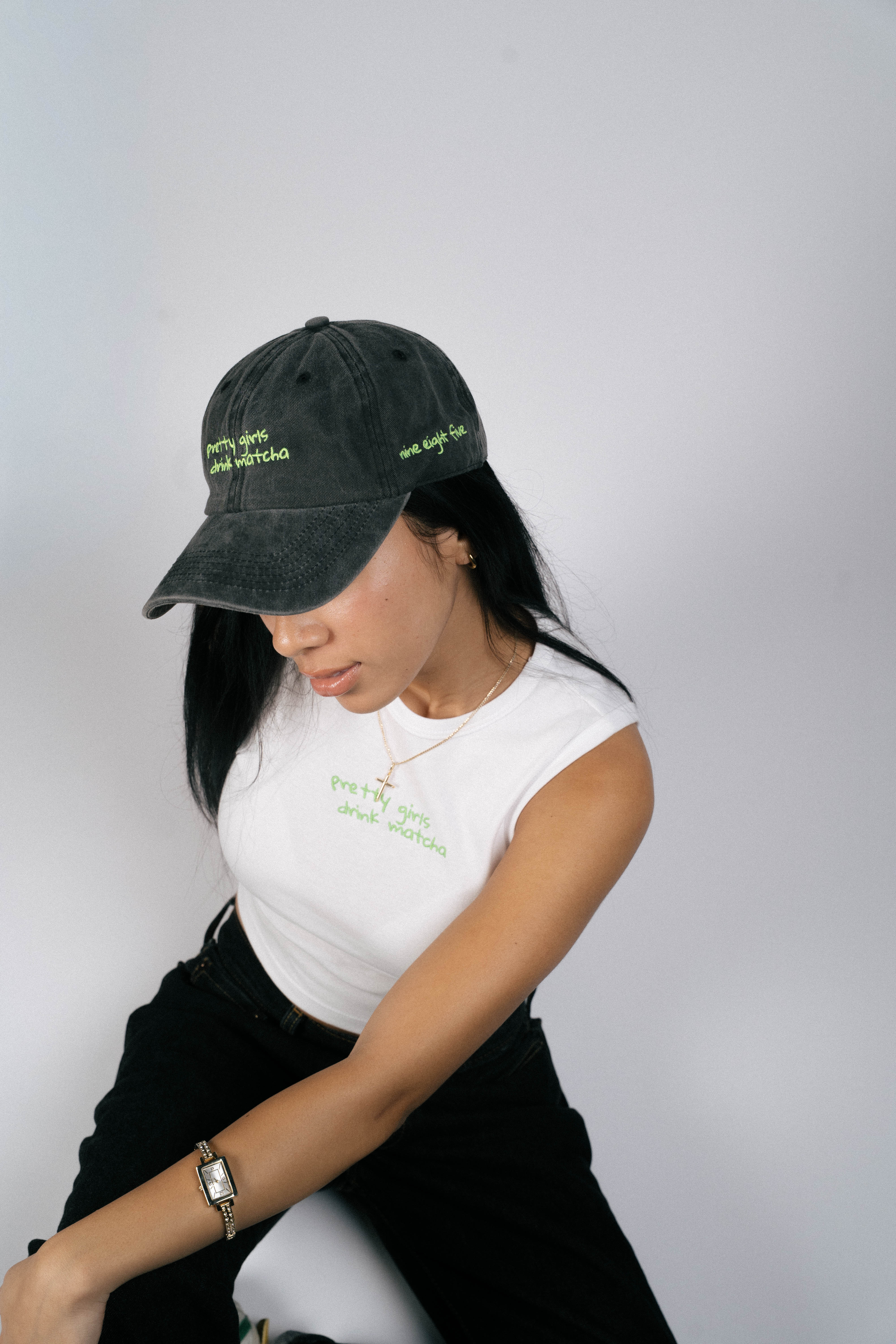Pretty girls drink matcha dad hat